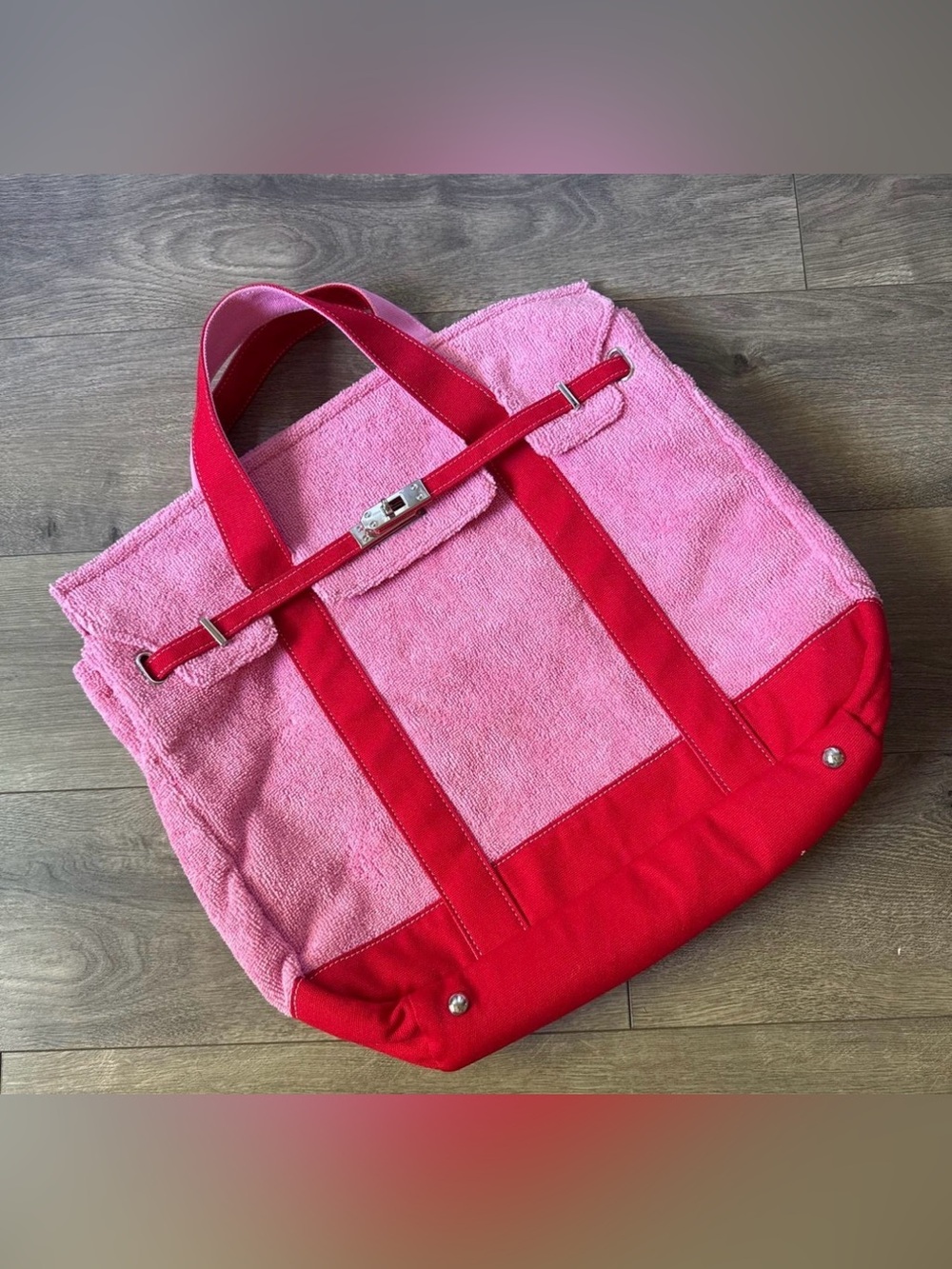 Sunwin Women's Pink Madaket Terry And Cotton Canvas large Tote Handbag 🩷🍓🌸